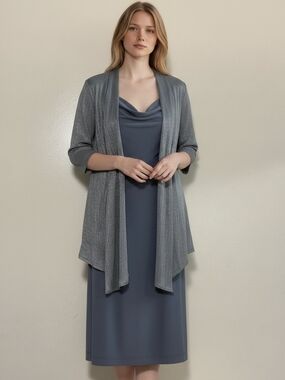 Sleeveless Drape Front Evening Dress - Slate Blue